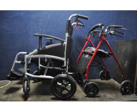 A KARMA MOBILITY FOLDING WHEELCHAIR, with two footrests, and a Drive mobility rollator (2)