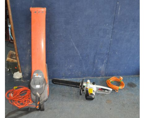 A FLYMO GARDEN VAC with collection bag and a Spear and Jackson chainsaw (both PAT pass and working) (2)