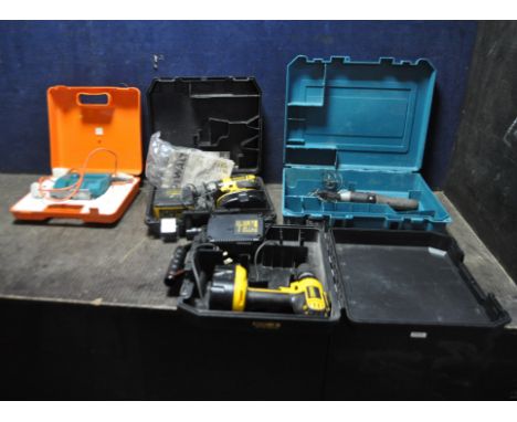 TWO DeWALT DC725 18V DRILLS with cases, two batteries and two chargers, (both PAT pass and working but battery integrity not 