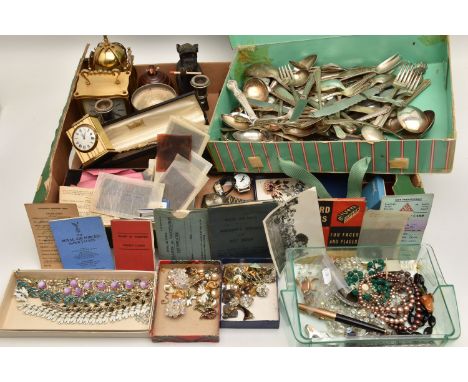 A BOX OF ASSORTED ITEMS, to include a ladies yellow metal watch head, case stamped 18k 0.750 Swiss control marks, approximate