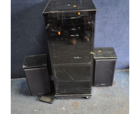 A TECHNICS COMPONENT HI FI IN A TECHNICS GLASS HI FI CABINET, comprising a SL-J110R turntable, a SL-PJ27A compact disc player