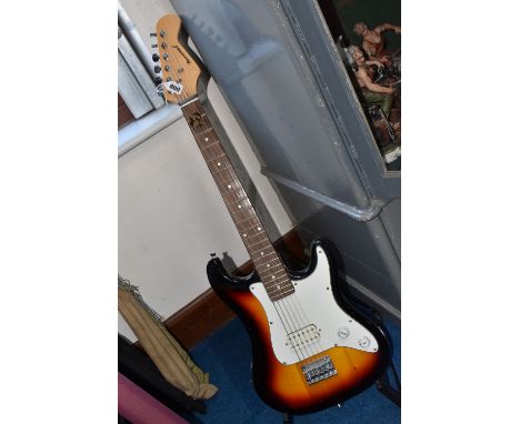 A BURSWOOD ELECTRIC GUITAR, together with a K&amp;M guitar stand (2) (Condition Report: a few light bumps and scratches to th