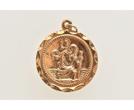 A 9CT GOLD ST CHRISTOPHERS PENDANT, a yellow gold disc style pendant, hallmarked 9ct Birmingham, approximate gross weight 3.4