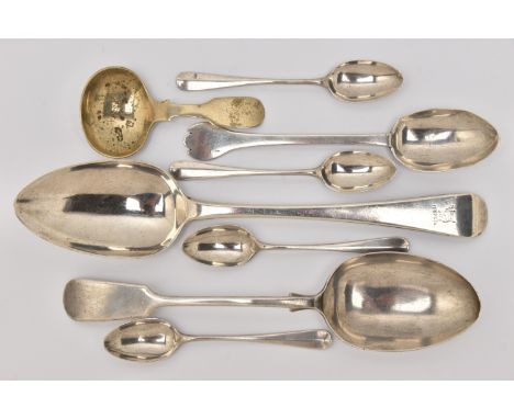 A SELECTION OF SILVER CUTLERY, to include an Old English pattern tablespoon, engraved crest to the terminal, hallmarked 'Will