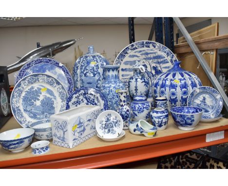 A LARGE COLLECTION OF VARIOUS BLUE AND WHITE CERAMICS to include British, Continental, and Asian items to include two unmarke