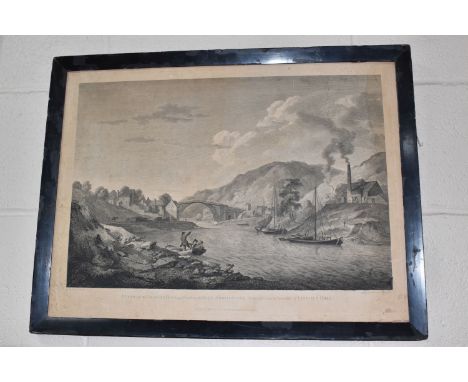 AN 19TH CENTURY ENGRAVING PRINT DEPICTING IRON BRIDGE AFTER GEORGE ROBERTSON, titled 'A View of the Iron Bridge, in Coalbrook