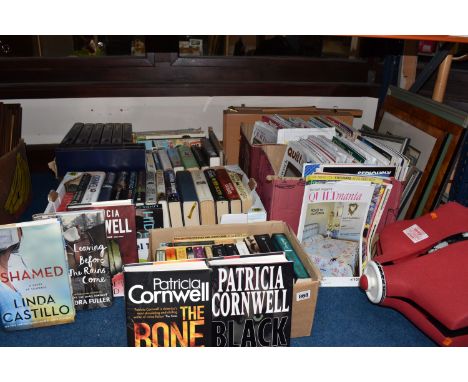 FIVE BOXES AND LOOSE SEWING INTEREST, BOOKS, AND PICTURES comprising two boxes sewing magazines, a Supa-fit Dressmaking model