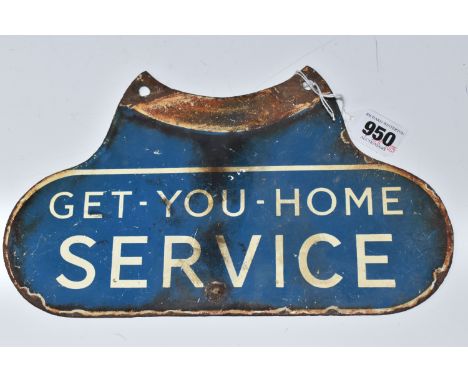 AN R.A.C. 'GET-YOU-HOME SERVICE' ENAMEL ATTACHMENT, double sided, white lettering 'GET-YOU-HOME SERVICE' on a blue ground, wi
