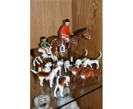 A COLLECTION OF HUNT THEMED BESWICK FIGURES comprising a 'Huntsman' No. 1501 (minor chip to the horse's ear), 'Girl on Pony' 