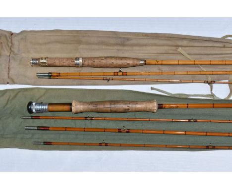 TWO HARDY SPLIT CANE FLY RODS, comprising a Hardy The 'Gold Medal' Palakona 12' three piece split cane rod, with a spare tip 