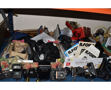 FOUR BOXES OF CAMERAS AND ACCESSORIES to include three Ricoh cameras to include a KR-10 super fitted with a Rikenon P 1:1.7 5
