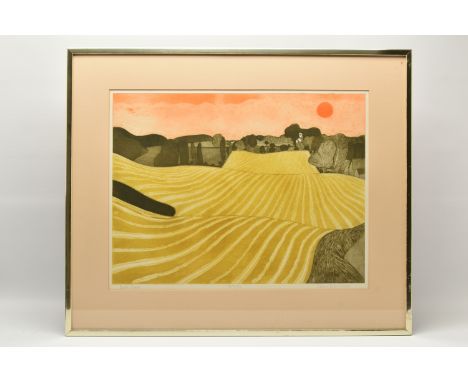 JOHN BRUNSDON (1933-2014) 'BALE OAKS', a limited edition aquatint etching depicting a landscape, numbered 239/350 with Christ