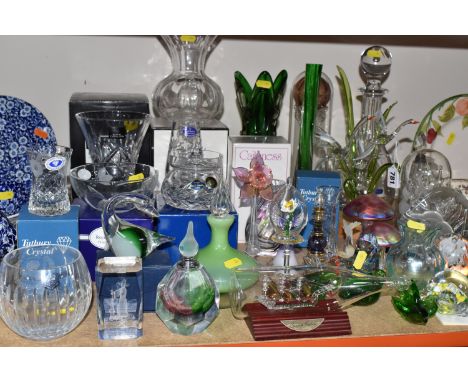 A GROUP OF DECORATIVE GLASS to include a small group of paperweights to include a quantity of figurative formed weights compr