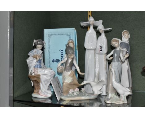 SIX LLADRO FIGURES, comprising Nuns, model no 4611, sculptor Fulgencio Garcia, issued 1969-2004, height 33cm, boxed Girl With
