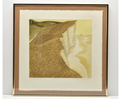 JOHN BRUNSDON (1933-2014) 'BEACHY HEAD', a limited edition aquatint etching depicting a coastal landscape, signed, titled and