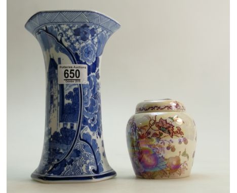 Delft porcelain vase,height 21cm and Masons small jar &amp; cover. (2):