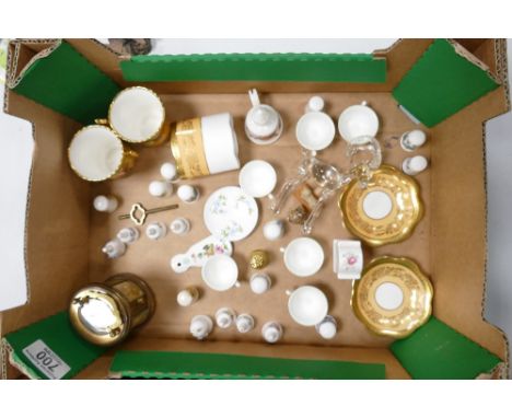 A mixed collection of items to include Coalport &amp; Crown Staffordshire Miniatures: cups thimbles , bells, Matthew Norman M