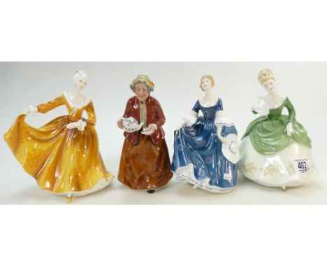 Royal Doulton lady figure Kirsty HN23581, Teatime HN2253 and Hilary HN2335 and seconds similar item(4)