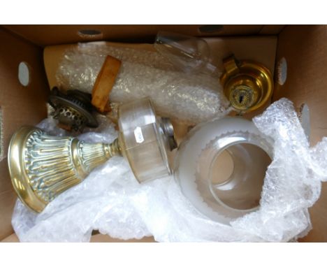 Victorian Brass Oil lamp: complete with chimney and shade together with similar item 
