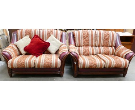 Burgundy Leather &amp; Upholstered Italian Style 2 seater settee's(2):