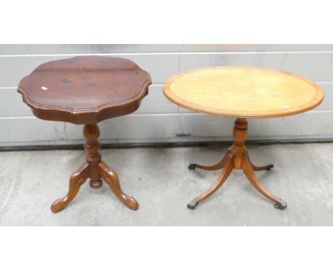 Modern inlaid Mahogany Pedestal small table &amp; earlier similar item. (2)