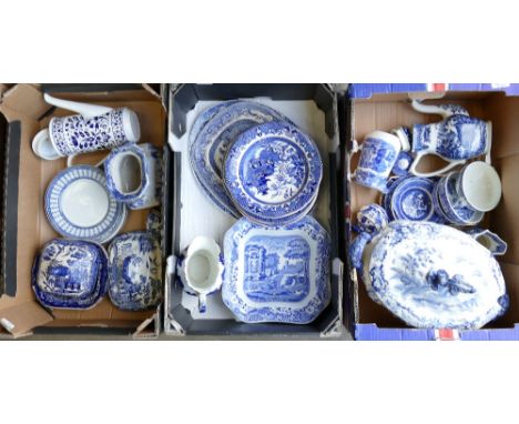 A large collection of Victorian &amp; later blue an white pottery items including: Italian Spode fruit bowl, very large damag