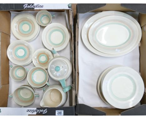 Susie Cooper, Crown Works, Burslem dinnerware to include: dinner plates, servers, cups and saucers, handled soup bowls, tea p