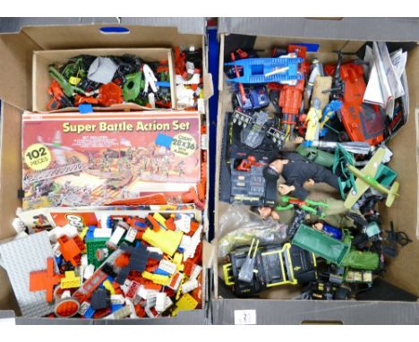 A large collection of 1980's Cult Toys including: Action Man, Action Force, Lego, Battle Action set etc. (2 trays) 