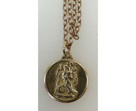 9ct gold St. Christopher pendant &amp; chain 9.9g: Chain measures 82cm long.