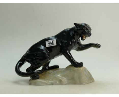  Beswick Black gloss puma on rock: model 1702