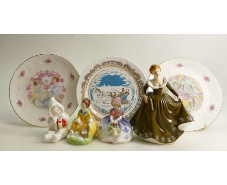 Royal Doulton small Figures Monica HN1467: Babes first Christmas HN4427, Picnic HN2308 ( hairline to base), large figurine Ge