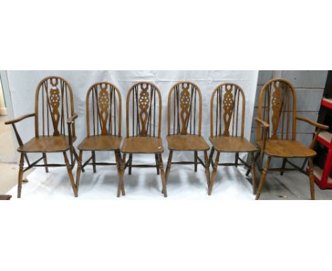  4 Plus 2 Elm &amp; beech wheel back chairs. (6)