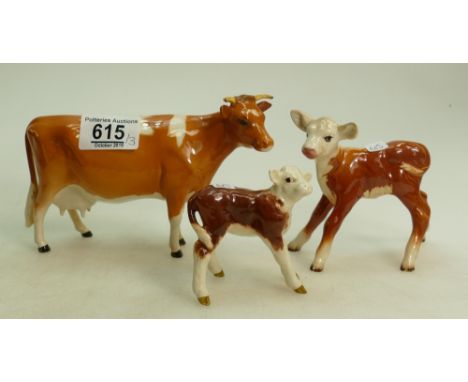  Beswick Guernsey Family: Bull 1363A (first version), Cow 1360 and Calf 901B. (3)