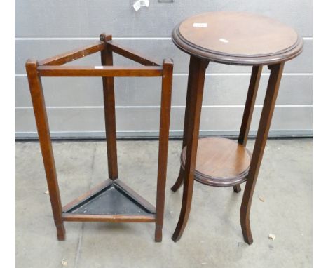 Mahogany circular small table: together with a wooden stick stand (2)