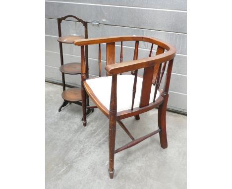 Inlaid Early 20th Century Mahogany Captains Chair &amp; Oak later Cake stand. (2)