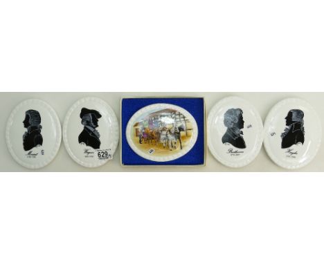 Coalport Ceramic Wall Plaques: Mozart, Haydn, Beethoven, Wagner and one other (5)