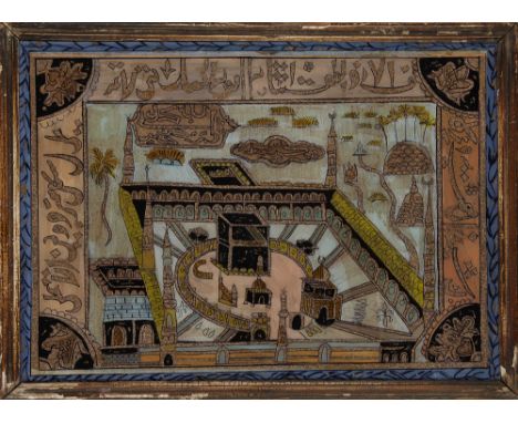 To Be Sold With No ReserveTwo reverse-glass paintings of Mecca and Medina,the first depicting the Ka'ba in Mecca, the second 