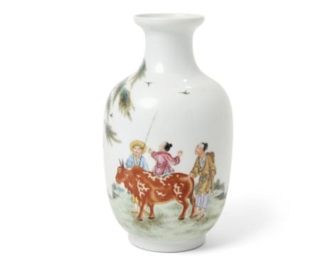 A Chinese famille rose Republic-style vase20th century, apocryphal Qianlong seal markEnamelled around the body with a continu