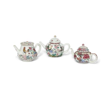 Three Chinese famille rose export 'rooster' teapots and coversQing dynasty, Yongzheng-Qianlong periodComprising one teapot wi