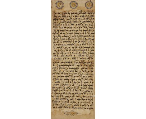 Two Qur'an folios in Eastern' kufic, Qur'an III, sura al-'umran, vv.116-133, Iran or Iraq, 11th-12th centuryArabic manuscript