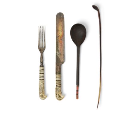 To Be Sold With No ReserveAn Ottoman bone-handled fork and spoon, and two coral-set sherbert spoons, Turkey, early 20th centu