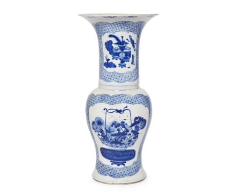 PLEASE NOTE THAT THE ESTIMATE AND CONDITION REPORT HAVE BEEN AMENDEDA Chinese blue and white phoenix tail vaseQing dynasty, 1