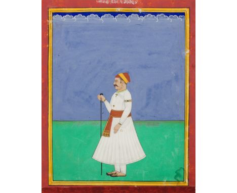 To Be Sold With No ReserveA standing portrait of a Maharaja, Udaipur, Mewar, India, 19th century, opaque pigments on paper, d