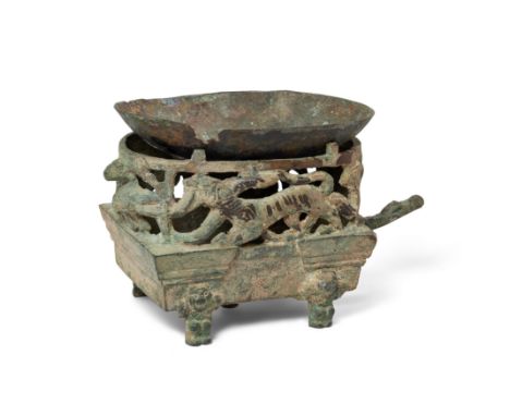 A Chinese set of bronze brazier and cup, ranluEastern Zhou dynasty, Warring States period/Eastern Han dynastyThe brazier stan
