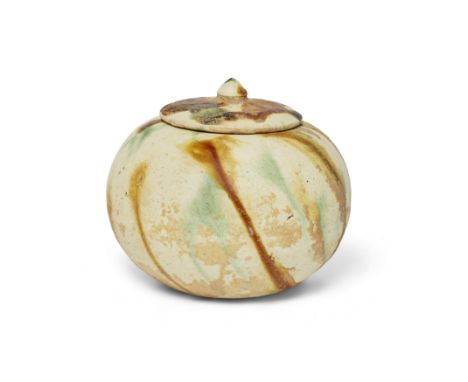 A Chinese sancai-glazed pottery waterpot and coverTang dynastyThe globular vessel with flat cover terminating in knop finial,