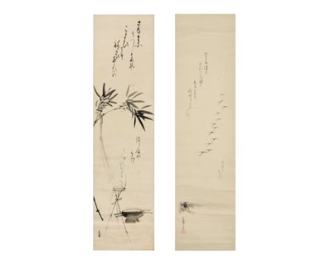 Nakayama Miya (1840-1871)Two Japanese paintings, mounted as hanging scrolls, the smaller painted with ink on paper depicting 