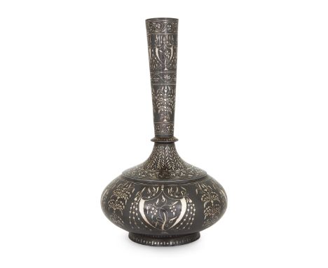 To Be Sold With No ReserveA bidri silver-inlaid bottle (surahi), Deccan, North India, circa 1880, with squat body, the long s