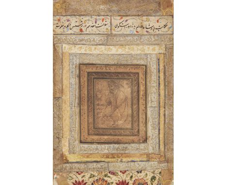 To Be Sold With No Reserve A Safavid portrait of a kneeling cleric, Persia, dated 1032AH/1620AD, gouache on paper heightened 