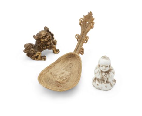 A Japanese folk art bone caddy spoon and two Chinese works of artMeiji period, 19th/20th century, and 20th centuryThe first e