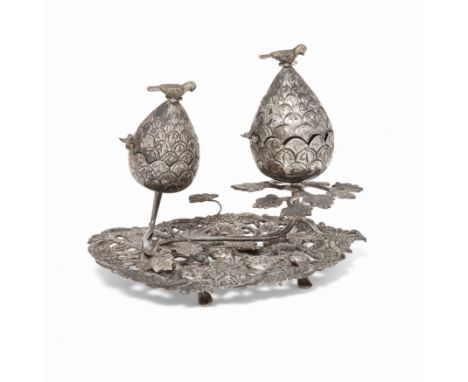 To Be Sold With No ReserveAn Ottoman silver salt and pepper set, Turkey, 19th century, each in the form of a pine cone with b